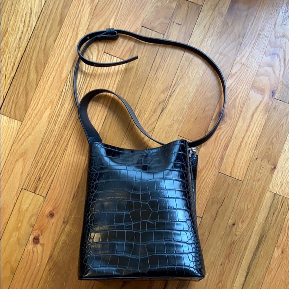 Zara croc leather black bag♣️♠️🖤